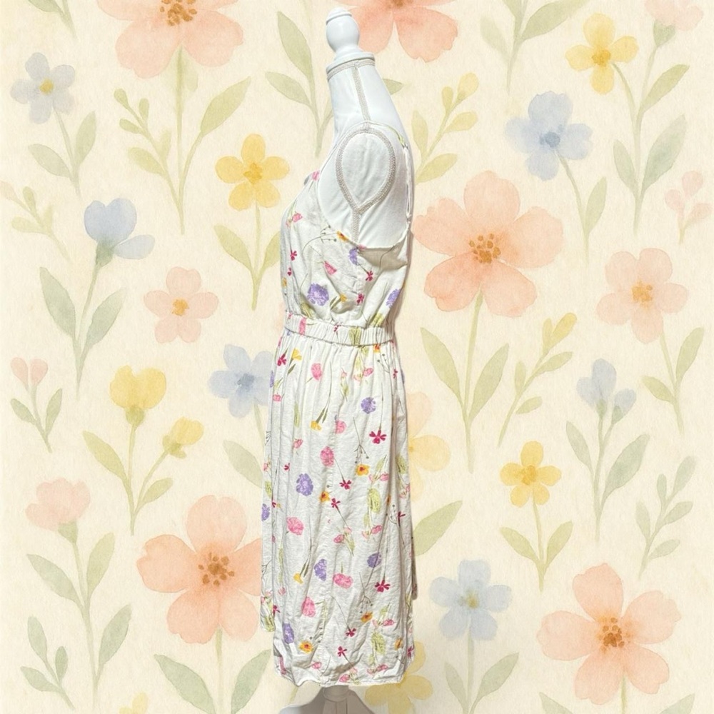 LOFT Multicolor Floral Midi Dress Cream Large Petite Cottagecore Spring Sundress - Picture 5 of 7